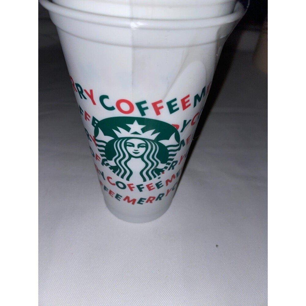 Starbucks 5 Cups ReusabIe White Merry Coffee Cup  16 oz Christmas Holiday